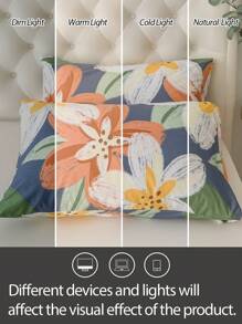 1pc 100% Polyester, Floral Print, Lightweight And Breathable, Soft, Pillowcase (Without Filling) Bedroom Decor. - Multicolor - View 4