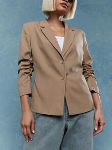 MISSGUIDED 皱袖修身西装外套 - 卡其色 - 查看 3