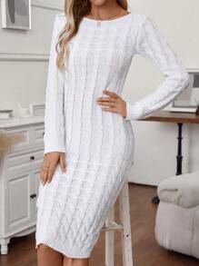 SHEIN Clasi فستان كنزة صوفية مضفر أساسي أكمام طويلة رقبة طاقم لون أحادي للسيدات, للارتداء اليومي العادي