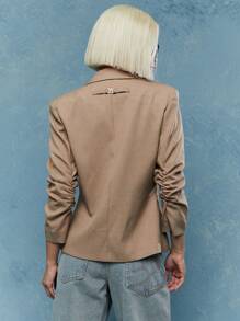 MISSGUIDED 皱袖修身西装外套 - 卡其色 - 查看 2