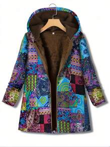 EMERY ROSE Women's Full Print Hooded Jacket With Front Zipper, Casual Daily Wear - Multicolor - View 2
