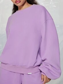 SUMWON WOMEN Oversized Cropped Crew Neck Sweatshirt Shorts Loungewear Athleisure Winter Spring Fall Cozy Casual Lounge ComFort - Purple - View 3