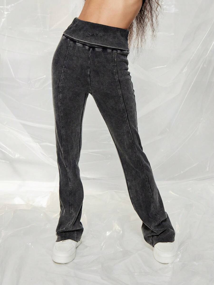 SUMWON WOMEN Washed Acid Corduroy Flare Pants Wide Leg Bell Bottom ...
