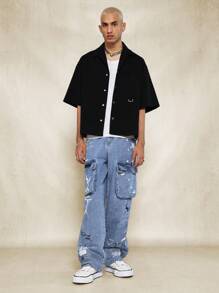 SUMWON Schlagjeans mit Cargo-Stil, Graffiti- und Farbdruck - Blau - Übersicht 3