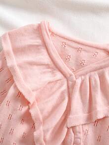 SHEIN Thời trang bé gái Bộ áo liền quần dệt kim ngọt ngào dễ thương có chân Áo liền quần dệt kim có mũ trùm đầu Quần áo bò - Màu Hồng baby - Xem 4