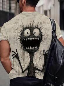 Plus Size Men's Casual Cartoon Printed Short Sleeve T-Shirt, Summer