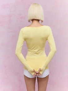 MISSGUIDED 透半袖長款T恤 - 黃色 - 查看 2