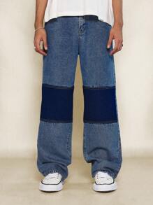 SUMWON Contrast Washed Double Knee Denim Jean