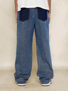 SUMWON Contrast Washed Double Knee Denim Jean