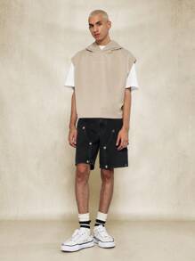 SUMWON Pantalón corto de mezclilla de carpintero con detalle de ojales - Negro - Ver 3