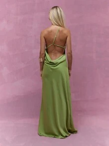 MISSGUIDED 不对称单肩吊带侧开衩露背长裙 圣诞节 - 綠色 - 查看 2