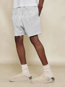 SUMWON Drop Crotch Short With Los Angeles Print - Light Grey - View 2