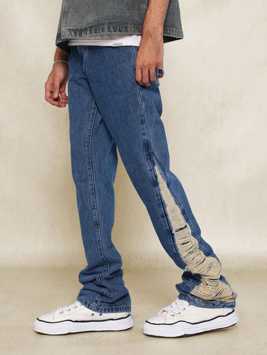SUMWON Flare Fit Distressed Denim Jean - Blue - View 1