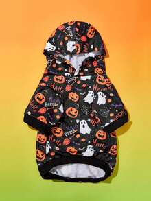 PETSIN 1pc Pet Halloween Pumpkin & Spider Hooded Sweatshirt