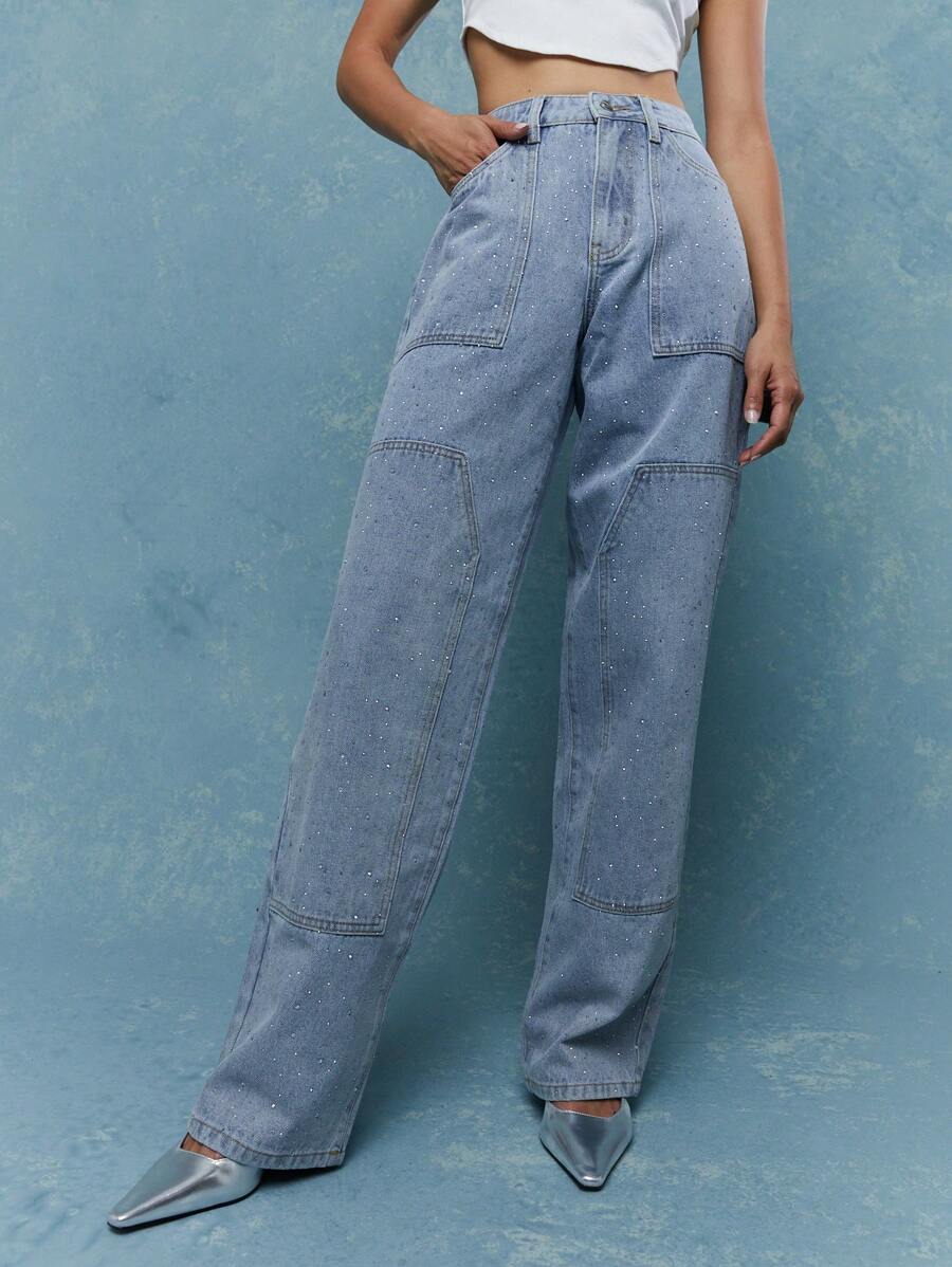 MISSGUIDED Jeans de carpintero de pierna ancha con adornos - Azul - Ver 1