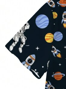 PopScrub Cartoon Astronaut Rocket Print V-Neck Short Sleeve Nurse Uniform Top, Scrub Tops - Multicolor - View 4