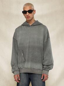 SUMWON Studio Design Casual Oversize Hoodie Túi Kangaroo Vừa vặn thoải mái Đường phố Thể thao Mùa đông Thu Hàng ngày Thoải mái Thể thao - Xám - Xem 2