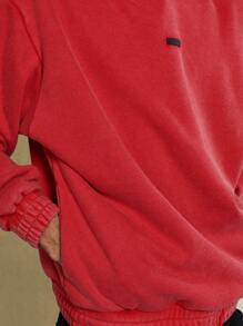 SUMWON Oversized Cotton Fleece Drawstring Hoodie Sweatshirt Athleisure Streetwear Kangaroo Pocket Elastic Hem Fall Winter Sport Urban Basic - Red - View 5