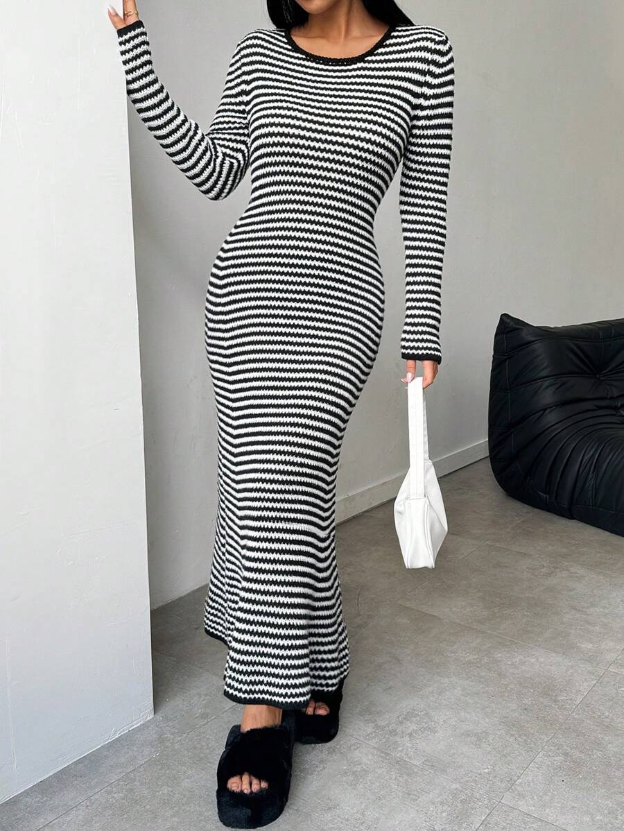 SHEIN LUNE Abito maglione a righe lungo per donne - Multicolore - Visualizzare 1