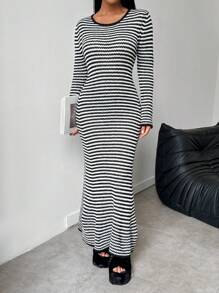 SHEIN LUNE Abito maglione a righe lungo per donne - Multicolore - Visualizzare 4