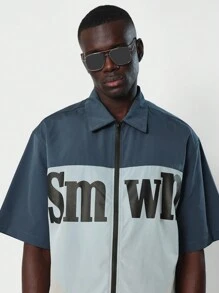 SUMWON Boxy Fit Zip Through Shirt With Front Print - Multicolor - View 1