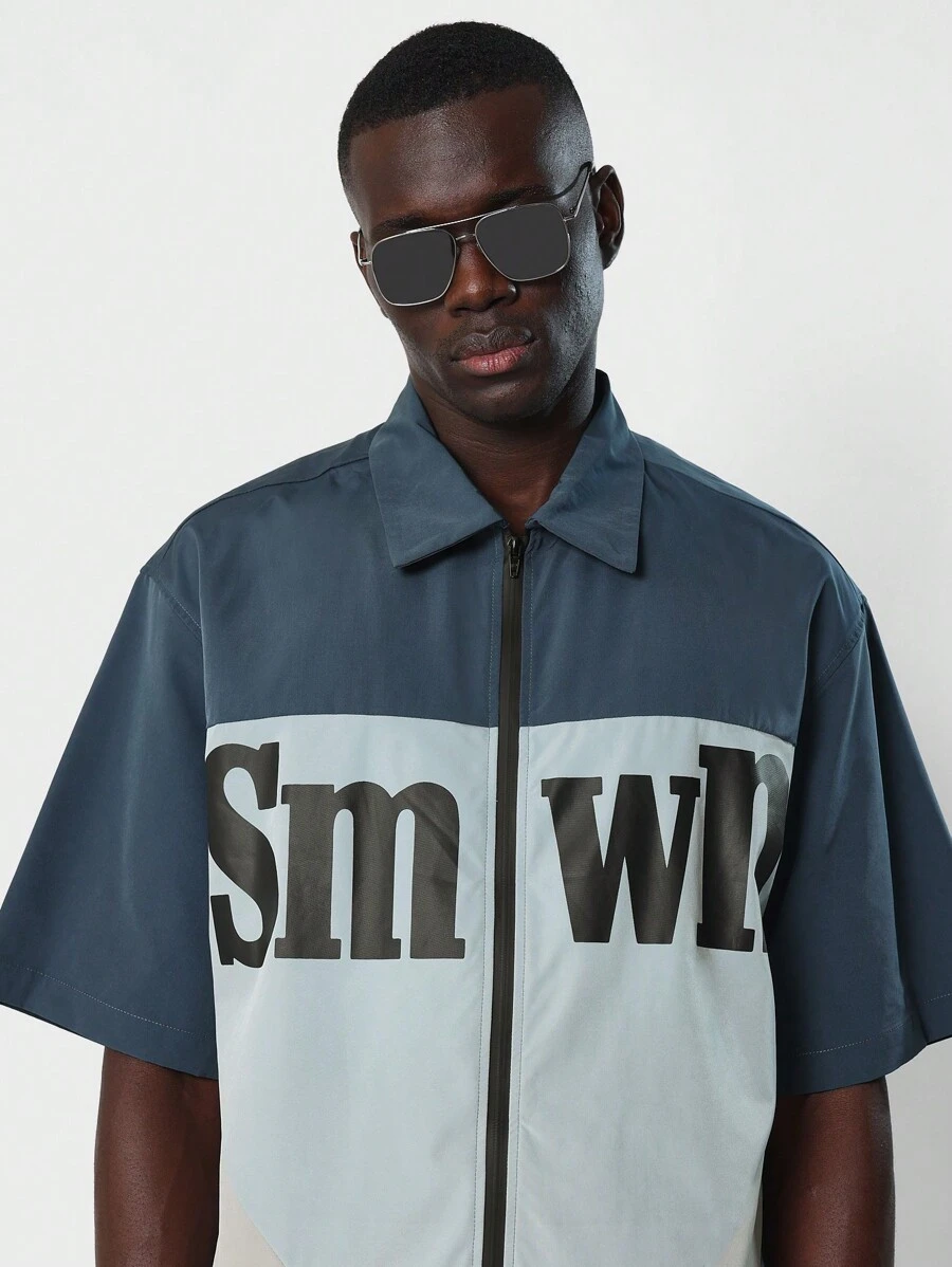 SUMWON Boxy Fit Zip Through Shirt With Front Print - Multicolor - View 1
