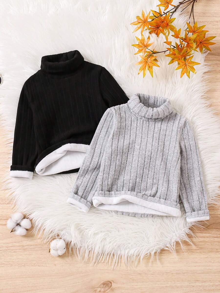 SHEIN 3 件套年轻女孩针织立领修身休闲 T 恤