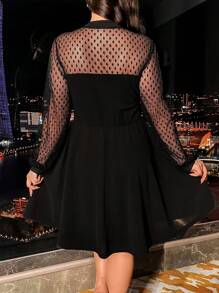 SHEIN Clasi Plus Size Contrast Mesh Long Sleeve Fashionable Party Dress Maxi Women Outfit - Black - View 2