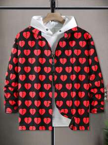 Manfinity LEGND Chaqueta casual holgada con estampado de corazón para hombre, primavera y otoño