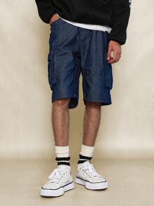 SUMWON Stripe Denim Cargo Short - Blue - View 1