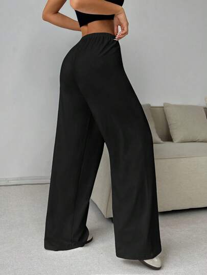 SHEIN EZwear Quần nỉ đơn giản buộc dây phía trước màu trơn cỡ lớn