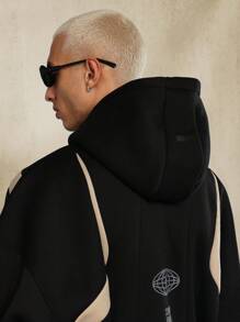 SUMWON Athleisure Zip Up Hoodie With Curved Contrast Panels Retro Inspired Track Overlay Design Winter Streetwear Outerwear