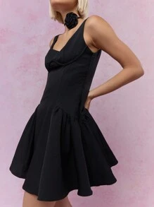 MISSGUIDED Corset Bust Pleated Skater Mini Dress - Black - View 4