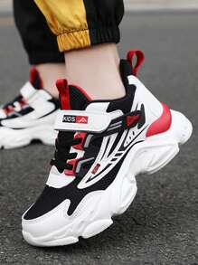 Children's Boys' Spring And Autumn Low-Top Sports Shoes With Adjustable Hook-And-Loop, Easy To Put On And Take Off, Suitable For Daily Wear, Thick Sole, Soft And Comfortable, Chunky Sneakers With Contrasting Colors, Fashionable And Versatile, Student Shoes For The Start Of The School Season Colorful Sneakers