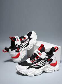 Children's Boys' Spring And Autumn Low-Top Sports Shoes With Adjustable Hook-And-Loop, Easy To Put On And Take Off, Suitable For Daily Wear, Thick Sole, Soft And Comfortable, Chunky Sneakers With Contrasting Colors, Fashionable And Versatile, Student Shoes For The Start Of The School Season Colorful Sneakers