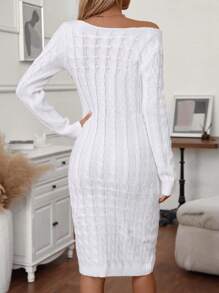 SHEIN Clasi فستان كنزة صوفية مضفر أساسي أكمام طويلة رقبة طاقم لون أحادي للسيدات, للارتداء اليومي العادي