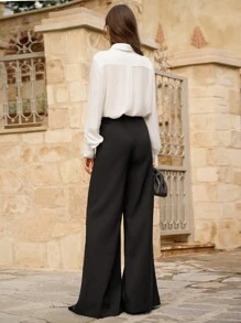 Enchnt 女士纯色纽扣拉链优雅阔腿裤