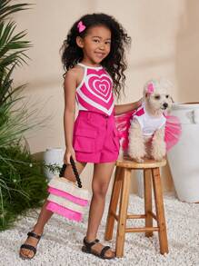 SHEIN Bộ áo hai dây đan và quần short dệt trơn màu thời trang Chekora Music Festival Xuân/Hè cho bé gái SLAYR KIDS - Màu Hồng Tươi - Xem 8