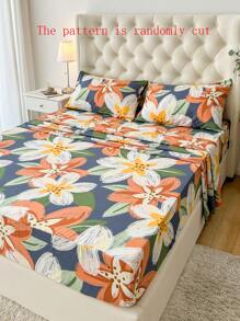 4件套100%涤纶印花床上用品套装（2个枕套+1个床单+1个床笠），现代涤纶床上用品套装，四季皆宜 - 彩色 - 查看 8