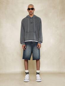 SUMWON Áo hoodie vải thô cổ điển Áo chui đầu cỡ lớn Thời trang đường phố thường ngày thời trang đô thị Dây rút Túi Kangaroo Tay bo gân Đồ mặc nhà mùa đông thu - Xám - Xem 5
