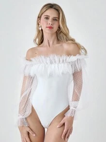 Enchnt Bộ đồ liền thân hở vai công chúa trắng lãng mạn gợi cảm mùa hè cho nữ & ngày hẹn hò ngọt ngào & ngày hẹn hò hàng ngày - trắng - Xem 7