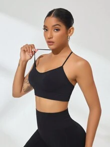 SHEIN Sports Áo ba lỗ thể thao mềm mại thoáng khí - màu đen - Xem 2