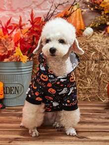 PETSIN 1pc Pet Halloween Pumpkin & Spider Hooded Sweatshirt