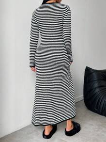 SHEIN LUNE Abito maglione a righe lungo per donne - Multicolore - Visualizzare 2