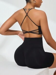 SHEIN Sports Áo ba lỗ thể thao mềm mại thoáng khí - màu đen - Xem 6