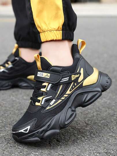 Children's Boys' Spring And Autumn Low-Top Sports Shoes With Adjustable Hook And Loop, Easy To Put On And Take Off, Suitable For Daily Wear, Thick Sole, Soft And Comfortable, Chunky Sneakers With Contrasting Colors, Fashionable And Versatile, Student Shoes For The Start Of The School Season Colorful Sneakers