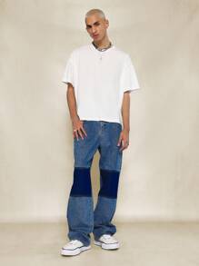 SUMWON Contrast Washed Double Knee Denim Jean