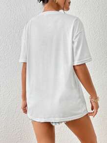 INAWLY Camiseta de manga corta holgada de verano con estampado de eslogan y coche para mujer