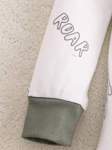 2pcs Baby Boy Snug Fit Cartoon Dinosaur Print Color Block Crew Neck Long Sleeve Knitted Pajama Set