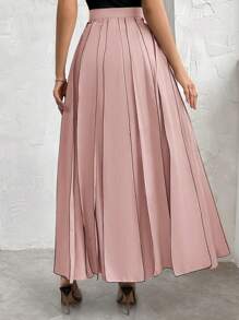 SHEIN Privé Falda larga casual de contraste de color para mujer en primavera y verano - Rosa - Ver 2